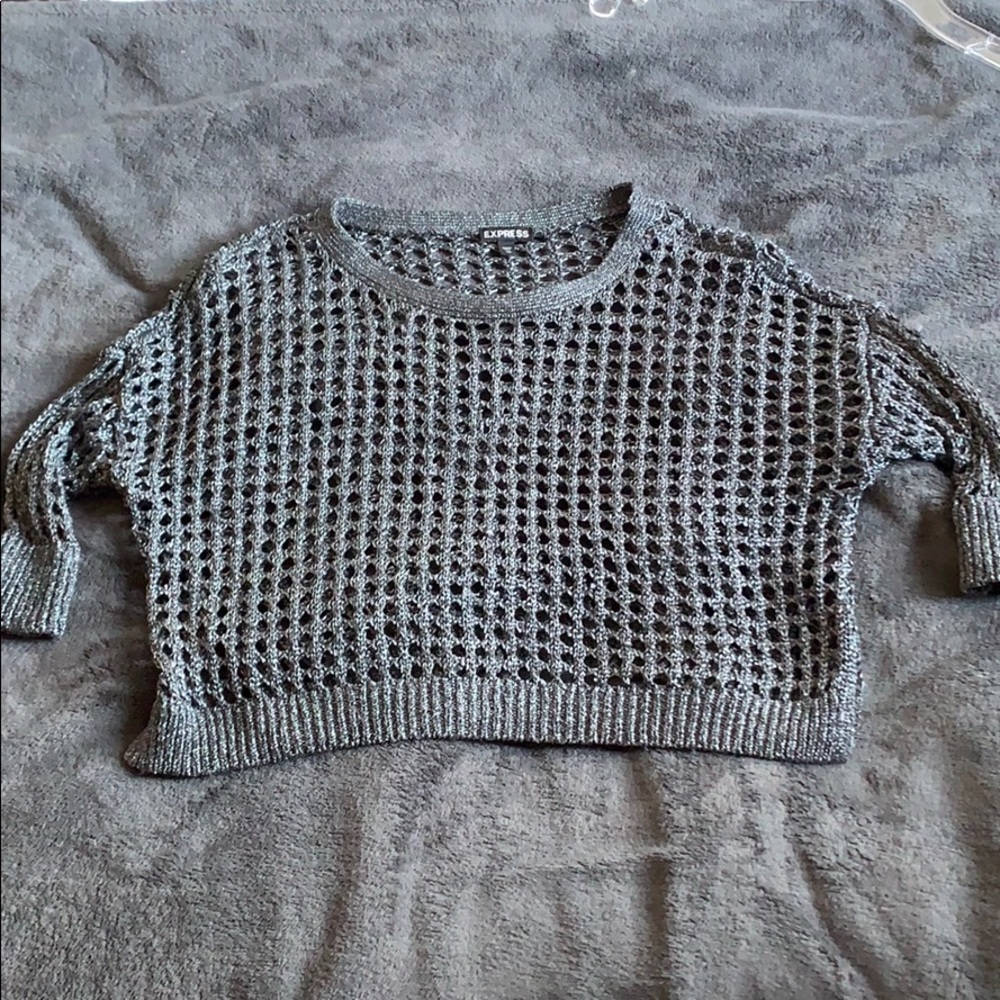 Silver grey metallic crop sweater
